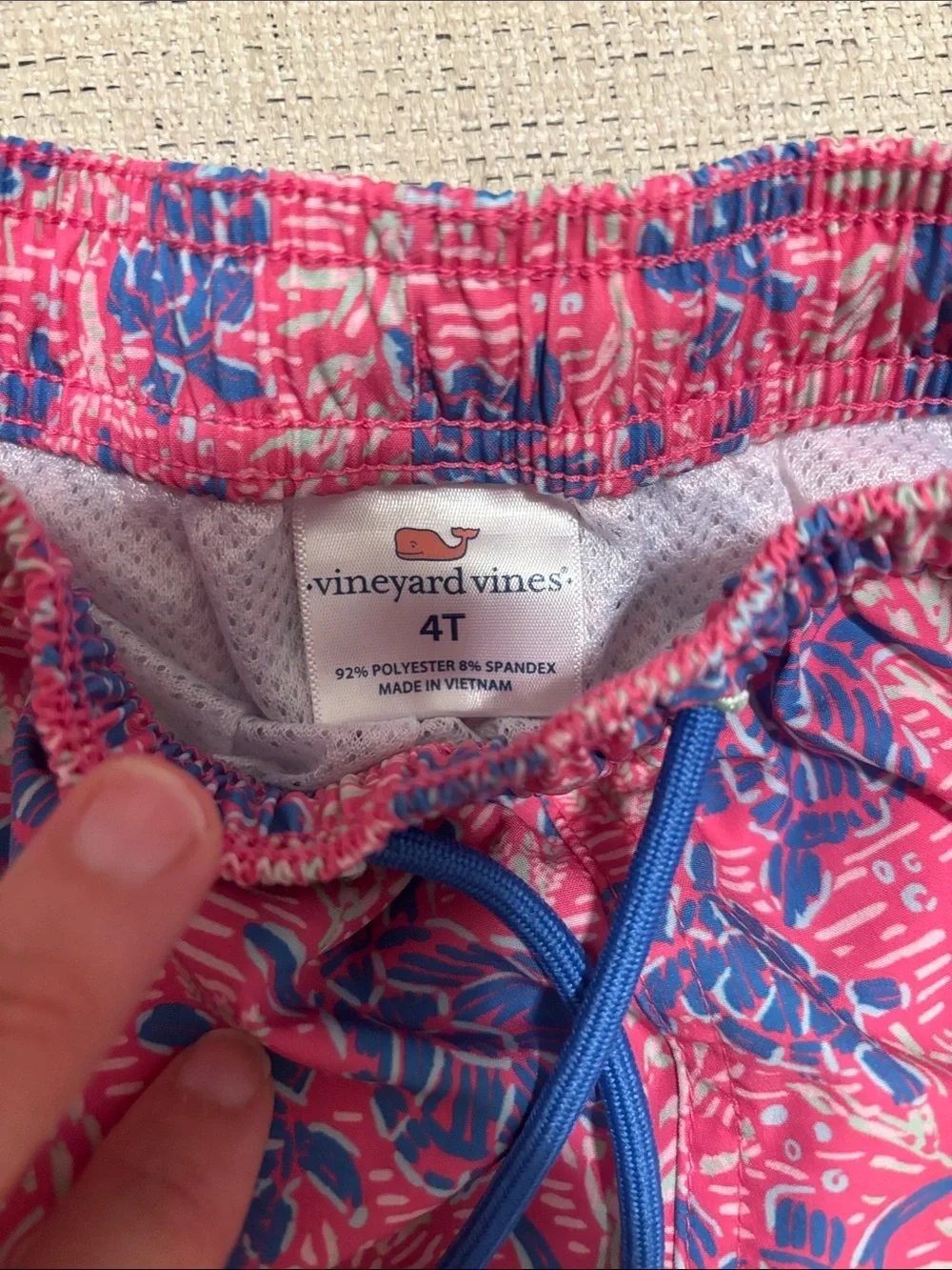 Vineyard Vines Pink & Blue Floral Kids Swim Trunks